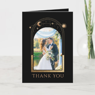 Carte De Remerciements Mariage Photo Chic Céleste Étoile Lune Noir