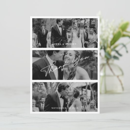 Carte De Remerciements Mariage photo Chic Elegant Script 3 (Debout devant)