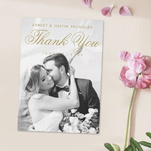 Carte De Remerciements Mariage photo chic or et blanc