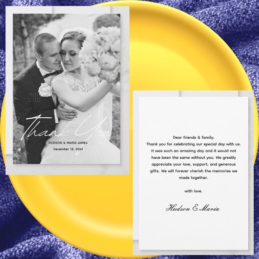 Carte De Remerciements Mariage photo classique simple script personnalisé