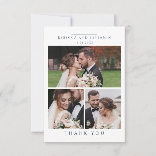 Carte De Remerciements Mariage Photo Collage Élégant (Devant)