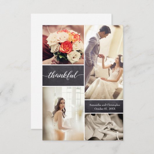 Carte De Remerciements Mariage Photo Collage tableau noir MerciFul (Devant / Derrière)