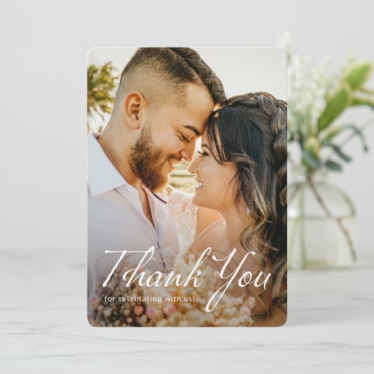 Carte De Remerciements Mariage photo complet à script blanc simple et mod (Debout devant)