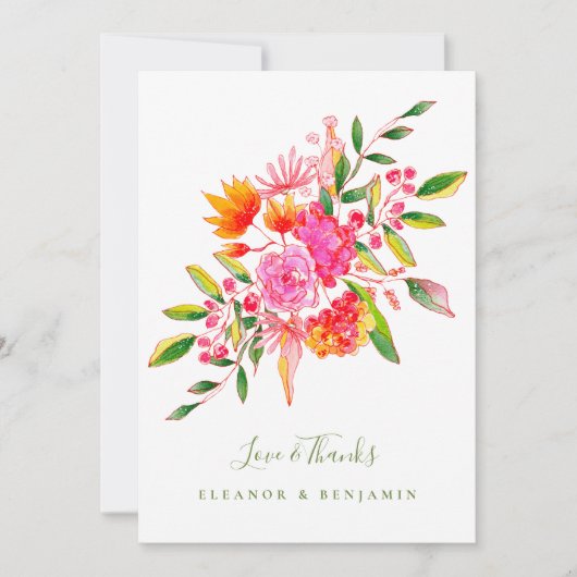 Carte De Remerciements Mariage photo couleur rose vert (Devant)