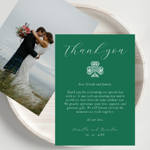 Carte De Remerciements Mariage Photo Croix de Trèfle Émeraude Irlandaise