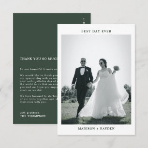 Carte De Remerciements Mariage photo Dark Green Typography