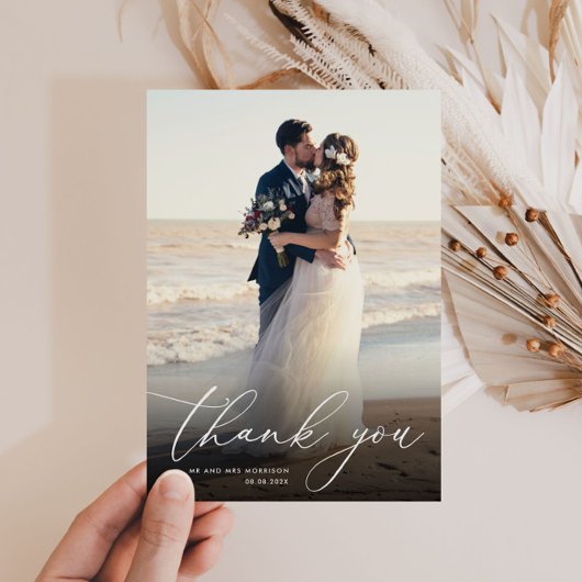 Carte De Remerciements mariage photo de calligraphie blanche moderne