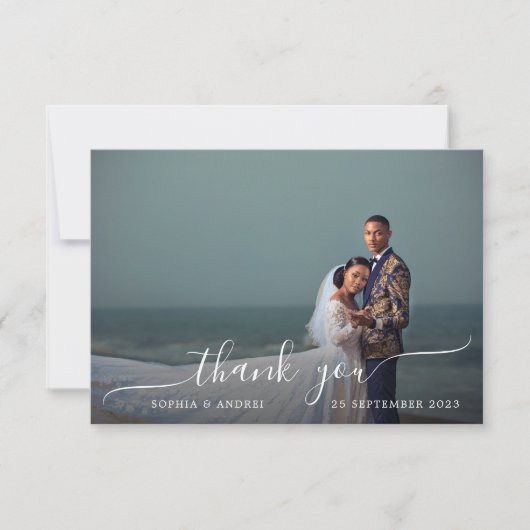 Carte De Remerciements Mariage photo de calligraphie blanche romantique m (Devant)