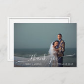 Carte De Remerciements Mariage photo de calligraphie blanche romantique m (Devant / Derrière)