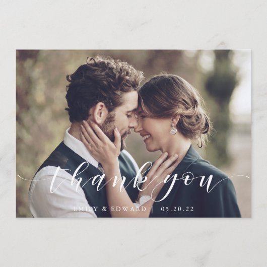 Carte De Remerciements Mariage photo de Calligraphie moderne (Devant)