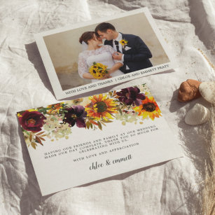Carte De Remerciements Mariage photo de fleurs de tournesol d'automne