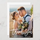 Carte De Remerciements Mariage photo de la mariée de script de brosse mod (Devant / Derrière)