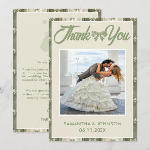 Carte De Remerciements Mariage Photo de Mariage en Jean Rustique Vert Sau