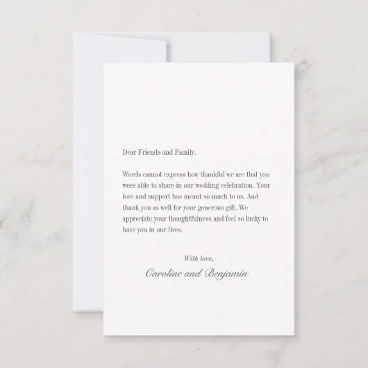 Carte De Remerciements Mariage photo de message personnalisé élégant mode (Dos)