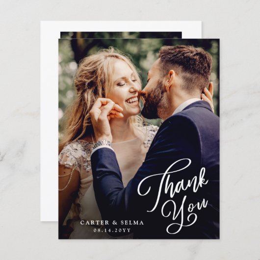 Carte de remerciements Mariage photo de script bud (Devant / Derrière)