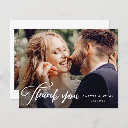 Carte de remerciements Mariage photo de script bud (Devant / Derrière)