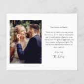 Carte de remerciements Mariage photo de script bud (Dos)