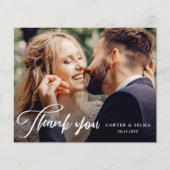 Carte de remerciements Mariage photo de script bud (Devant)