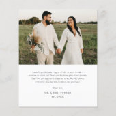 Carte de remerciements Mariage photo de script bud (Dos)