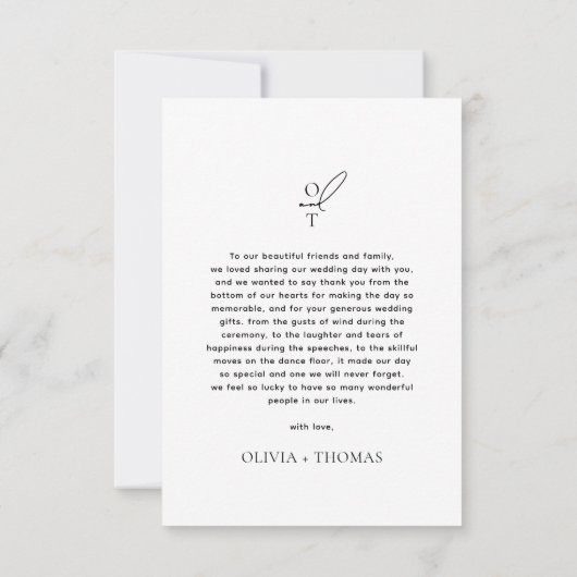 Carte De Remerciements Mariage photo de script de typographie monographiq (Dos)