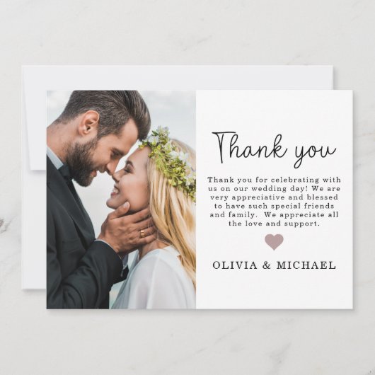 Carte de remerciements Mariage photo de script élé (Devant)