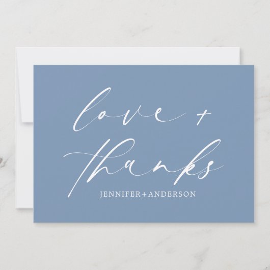 Carte De Remerciements Mariage photo de script Love and Thanks | Dusty Bl (Devant)