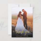 Carte De Remerciements Mariage photo de script manuscrit or moderne (Devant)