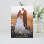 Carte De Remerciements Mariage photo de script manuscrit or moderne (Debout devant)