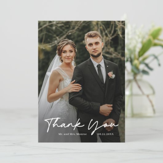 Carte De Remerciements Mariage photo de script manuscrit simple (Debout devant)