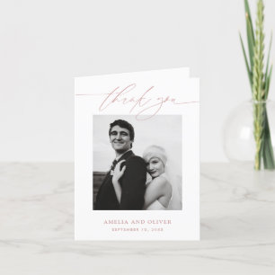Carte De Remerciements Mariage photo de script minimaliste Dusty Rose