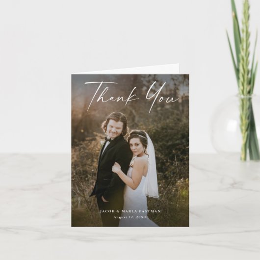 Carte De Remerciements Mariage photo de script moderne (Devant)