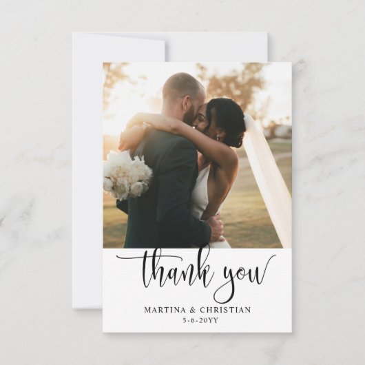 Carte De Remerciements Mariage photo de script moderne (Devant)