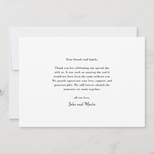 Carte De Remerciements Mariage photo de script moderne (Dos)