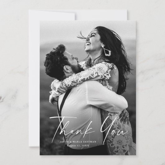 Carte De Remerciements Mariage photo de script moderne (Devant)