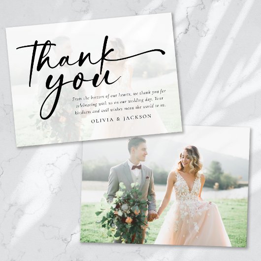 Carte De Remerciements Mariage photo de script moderne chic