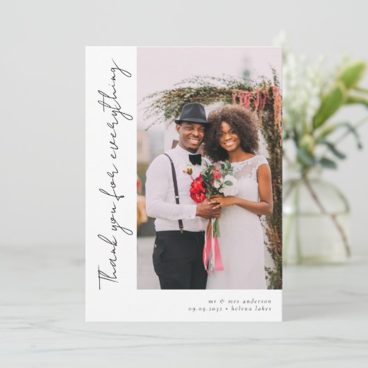 Carte De Remerciements Mariage photo de script romantique (Debout devant)