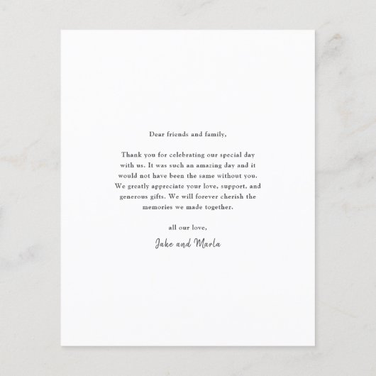 Carte de remerciements Mariage photo de script sim (Dos)