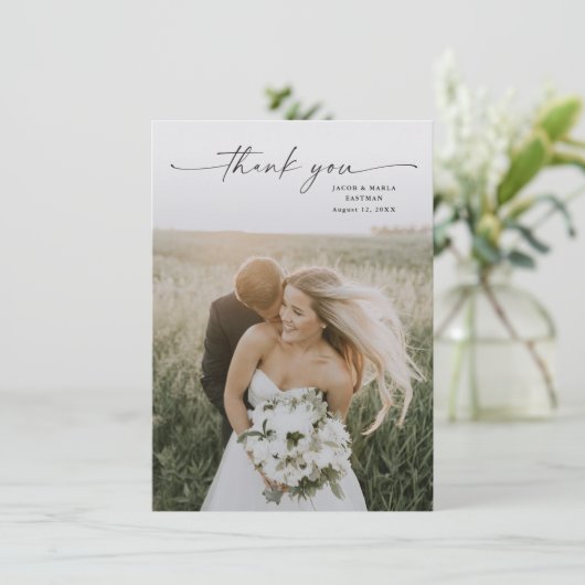 Carte De Remerciements Mariage photo de script simple (Debout devant)