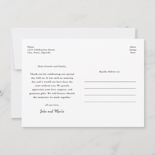 Carte De Remerciements Mariage photo de script simple (Dos)