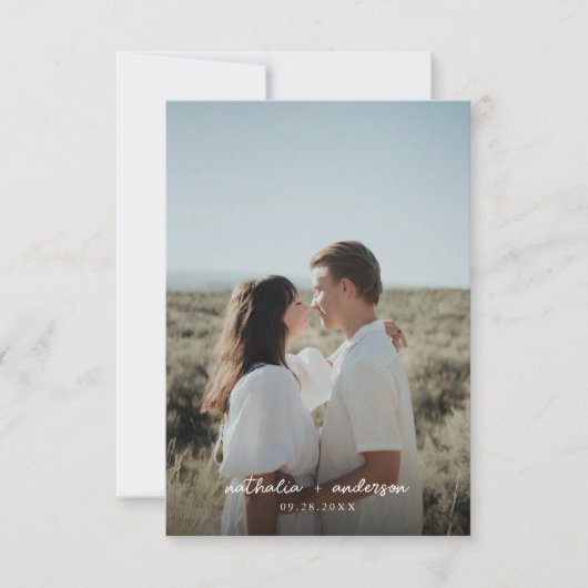 Carte De Remerciements Mariage photo de script simple (Devant)