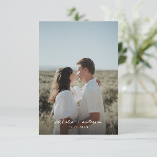 Carte De Remerciements Mariage photo de script simple (Debout devant)