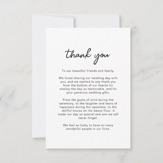 Carte De Remerciements Mariage photo de script simple (Dos)