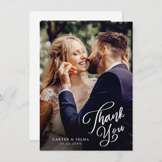 Carte De Remerciements Mariage photo de script simple (Devant / Derrière)