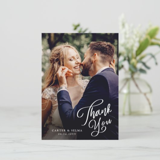 Carte De Remerciements Mariage photo de script simple (Debout devant)