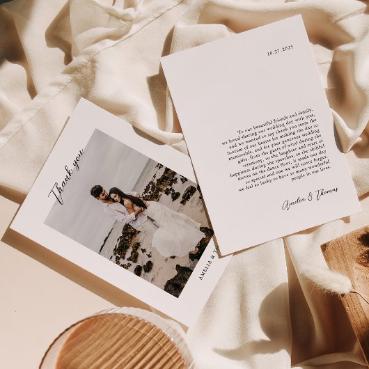 Carte De Remerciements Mariage photo de script simple et élégant