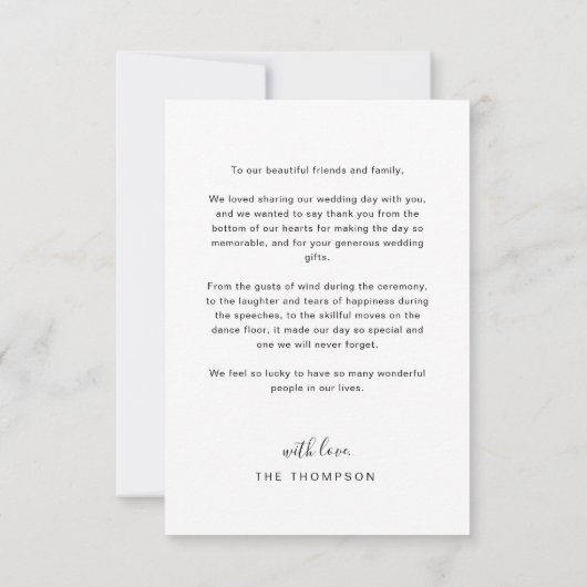 Carte De Remerciements Mariage photo de script simple et élégant (Dos)