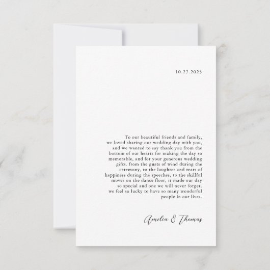 Carte De Remerciements Mariage photo de script simple et élégant (Dos)