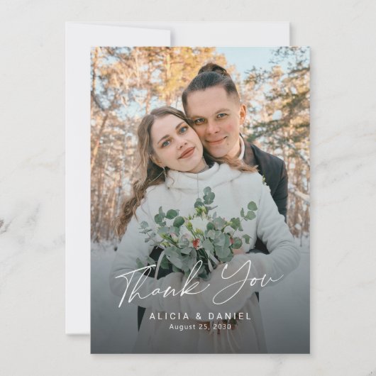 Carte De Remerciements Mariage photo de script simple moderne (Devant)