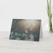 Carte De Remerciements Mariage photo de script Turquoise rustique (Devant)