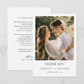 Carte De Remerciements Mariage photo de typographie classique élégante mo (Devant / Derrière)